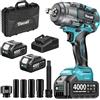 Uaoaii Avvitatore a impulsi a batteria 1600 Nm 1/2", 2 batterie 4000mAh con caricatore rapido, 21V Avvitatore Elettrico bussole 17-19-21-24 mm + prolunga 5", ideale per auto, camion, garage, officina