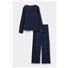 Tezenis Pigiama Lungo Micro Pile Traforato Donna Blu