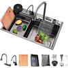 Aipunlus Lavello Cucina Nero Multifunzione, Lavello da Cucina in Acciaio Inox, Installazione Sotto o Sopra Piano con Rubinetto Estraibile/Dispenser di Sapone/Flusso d'Acqua a Cascata (A, 76x50cm)