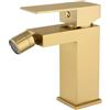 VALAZ Rubinetto Bidet Oro Spazzolato PVD Quadrato Serie Segura | Rubinetto per bidet miscelatore monocomando, miscelatore monocomando, ottone e acciaio inox, risparmio idrico
