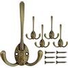 Mokife Gancio Appendiabiti da Parete, 5 Pezzi Bronzo Anticato Ganci Attaccapanni Metallo Tripli Ganci Appendi Cappotto per Vestiti Vestaglia Asciugamano Cappello Chiave