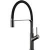 VALAZ Rubinetto Cucina Canna Flessibile Gun Metal e Nero Opaco Serie Saja | Rubinetto da cucina miscelatore monocomando, canna flessibile orientabile, alta pressione, ottone e acciaio inox