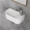 HOROW Lavabo angolare ovale, montaggio a parete, per bagno degli ospiti | Lavabo piccolo da 40 cm, bianco, in ceramica, con foro per rubinetto a destra, senza troppopieno