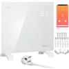 WARMTEC Riscaldamento elettrico 1000W | Riscaldamento in vetro con WiFi, timer e display LCD e programma settimanale | Radiatore a convezione a risparmio energetico da parete o da appoggio | Bianco