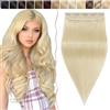 SEGO Extension Clip Capelli Veri Folta Fascia Unica Singole 40cm 80g 100% Remy Human Hair Ciocca Larga #60 Biondo Platino