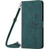 Yarxiawin Pelle Custodia per Samsung Galaxy A25 5g con Porta Carte (Verde) | Magnetica Cinturina per Samsung A25 Cover a Libro con Cordino Antiscivolo Sottile Silicone Case Flip Antiurto Carino