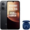 Xiaomi REDMI 17C 5G 4+128GB, nero, con cuffie blu | Batteria da 6000 mAh, display LCD immersivo da 6,9 pollici con sistema di fotocamera da 120 Hz, 50 MP