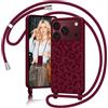 Coiwxmoi Custodia per iPhone 18 Pro/iPhone 17 Pro con Nastro Leopardato | Borgogna Motivo con Catena,Custodia Protettiva da Appendere con Cordino,Silicone TPU per iPhone 18 Pro/17 Pro 6.3