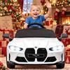 HAUSPROFI BMW M4 - Auto elettrica per bambini con licenza ufficiale, 12 V, con telecomando per genitori, sospensioni, fissaggio maniglia, auto per bambini a batteria con luci LED, musica, avvio delicato