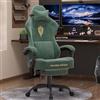 Verdego Sedia Gaming con Cuscino Massaggio Lombare & Poggiapiedi Estraibile, Poltrona Gaming Ergonomica Schienale Reclinabile 90°-125°, Tessuto in velluto, Regolabile in Altezza (Verde)