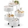 Relaxdays Carrello con 4 cestelli, bianco | Scaffale portaoggetti, Hxø 79,5 x 33 cm, cesti girevoli e piano superiore, 8 kg per ripiano, ruote a 360°, acciaio