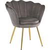 Baroni Home Poltrona Imbottita con Schienale a Conchiglia in Velluto Grigio con Gambe in Oro, Poltrona da Salotto e Camera da Letto, Super Confortevole, Poltrona Relax 69x71x84 Cm