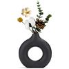 Sawoake Vaso in ceramica a ciambella nera per moderna decorazione domestica, vasi rotondi opachi per erba della pampa, neutro Boho Nordic minimalismo stile vasi di fiori (grandi)