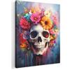 MuchoWow© Quadro Su Tela Grandi Dimensioni Quadri Moderni Stampa Di Foto | 70x100 cm Soggiorno Decorazione Camera Letto Da Parete Con Cornice Dipinti Teschio - Fiori - Colorato