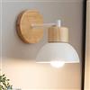 Mengjay Lampada nordica base legno E27 paralume metallico per camera corridoio | Cablaggio fisso, 220-240V, max 60W, senza lampadina, versatile interno, materiale resistente, montaggio facile