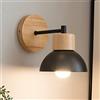 Mengjay Lampada nordica base legno E27 paralume metallico per camera corridoio | Cablaggio fisso, 220-240V, max 60W, senza lampadina, versatile interno, materiale resistente, montaggio facile