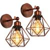 TOKIUS Lampada da Parete Interna Industriale Applique da parete Gabbia Interno E27 Metallo Lampadari e Plafoniere Cucina regolabile 180° Per Cucina Camera da letto (Rosso Ruggine, 2 pezzi)