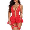 Aranmei Set di Lingerie da Donna Body in Pizzo in 4 Pezzi con Reggicalze | Pizzo pregiato, Giarrettiere con anelli alla coscia,Scollo a V,Spalline Regolabili, Tessuto in Rete Trasparente, S-XXL