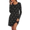 ENJOYNIGHT Camicia da notte da donna, a maniche lunghe, in cotone, camicia | Classico girocollo, camicia da notte con stampa di cartoni animati, taglio ampio, materiale leggero
