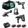 METABO Kit 685209000 (BS 18 LTX + SSW 18 LTX 550 + WB 18 LT BL 11-125 Q + BSA 18 LED 4000 + 2 x 10,0 Ah + ASC 145 + Borsa)