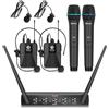 Lustrens Kit microfono wireless a 4 canali, banda UHF, con microfono a mano, microfono da bavero e microfono da cuffia