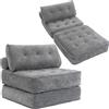 HOMCOM Poltrona Letto 3 in 1 Pieghevole in Ciniglia, Poltrona da Pavimento Convertibile con Cuscini e Supporto Lombare, Grigio Chiaro