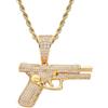 Kawailay Collana a pistola con ciondolo in lega e strass, rock, punk, hip hop, per uomini e donne, stile oro 1