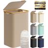 SONGMICS Cesto Portabiancheria con Coperchio, 90 L, Sacco Rimovibile | Cesta per Bucato, 42 x 32 x 70,5 cm, Pieghevole, Salvaspazio, Tessuto Oxford, Beige e Giallo, ROXANNE LCB509N01