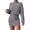 Saodimallsu Mini abito da donna a maniche lunghe, a collo alto | Abito invernale con maniche a lanterna, bodycon, lavorato a maglia, autunno, a costine