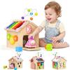 AmazingJoy Cubo Multiattivita in Legno Bambini 1+ Anno con Press to Go Car Montessori | Interattivo Giochi Abilità Motorie Regalo Bimbo per Ragazzi e Ragazze Giocattoli di Apprendimento Educativi 2 3 4 Anno