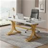 Lailang 160cm Scrivania Computer, Tavolo Ufficio Riunioni, Scrivania Studio Casa, Scrivania Legno, Tavolo Bianco, Scrivania Lunga, 160 x 80 x 75 cm, Bianco e Oro