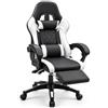 NARCISO - Sedia Gaming Ergonomica con Cuscino Cervicale e Cuscino Lombare Massaggiante, per Concentrarsi Durante il Gioco e lo Studio o Rilassarsi con le Funzioni Reclinabile e Poggiapiedi (Bianco)