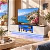 BIYFSDS Mobile TV LED 160 cm con Deposito, Mobile Porta TV Moderno con 2 Ante e Ripiani Aperti in Vetro, Supporto TV fino a 65 Pollici, Panca TV per Soggiorno e Camera da Letto, Bianco