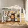 MOHUANG Letto a soppalco, 90 x 200 cm, struttura in metallo, armadio a scale, vano portaoggetti, senza materasso, bianco
