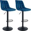 CLP Sgabelli da bar set da 2 regolabili in altezza e girevoli Mapun, sedie da bar imbottite con schienali e poggiapiedi, per cucina e bancone, Colore: blu, Materiale: Velluto