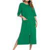 GMQWRK Camicia da notte da donna con maniche a 3/4 alla moda con cerniera completa aperta sul davanti camicia da notte con tasche casual vestibilità ampia maniche raglan orlo a fessura abito midi