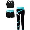 YEAHDOR 3-Set Completo Sportivo Bambina Tuta Ginnastica Artistica Crop Top Reggiseno Sportivo + Pantaloni da Jogging Leggings Sportivi + Pantaloncini Sportwear
