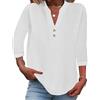 Onsoyours Camicia Donna Lino Cotone Elegant Maniche a 3/4 Scollo V Maglia con Bottoni Tunica Solidi Blouse