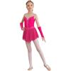 YEAHDOR Abiti da Ballo Latino Salsa Bambina Senza Maniche Leotards con Guanti Paillettes Body da Pattinaggio Artistico Vestito da Danza Classica Ballerina Jazz
