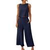 Generic 2 pz Set Donna Vestito Estate Casual Cotone Lino Crop Gilet con Pantaloni Capris, Bottoni Indietro Senza Maniche Canotte e Tasche Pantaloni Corti I miei Ordini Articoli in saldo