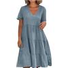 Generic Abiti in lino di cotone per le donne UK Plus Size Estate Manica corta Scollo a V Abito da donna Elegante volant a strati Swing A-Line Breve Sundress I miei ordini Saldi Ordine di liquidazione 2025