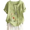 ORANDESIGNE Camicia in Lino a Maniche Corte Donna Casual Vintage Tops Blusa T- Shirt Manica Corta Girocollo Tunica Tops Shirt Sciolto Maglietta Taglie Forti