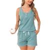 Wikoan Pigiama Donna Collo Rotondo con Bottoni Pigiama in Cotone a Maniche Corte e Pantaloncini Set Due Pezzi,S-XXL