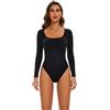 Mo Joc Body da donna a maniche lunghe con scollo angolare, pratico fondo
