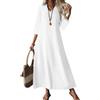Onsoyours Abito Donna in Lino E Cotone Maxi Abiti Bohémien Casual Scollo A V Maniche 3/4 Leggero Lungo Estiva Vestiti Trapezio Dress da Spiaggia Vacanze