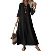 Onsoyours Abito Donna in Lino E Cotone Maxi Abiti Bohémien Casual Scollo A V Maniche 3/4 Leggero Lungo Estiva Vestiti Trapezio Dress da Spiaggia Vacanze