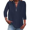 Onsoyours Camicia Donna Lino Cotone Elegant Maniche a 3/4 Scollo V Maglia con Bottoni Tunica Solidi Blouse
