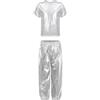 TSSOE Unisex Bambino Completo Pantaloni E Top Costume Danza Spettacolo Festa Per Ragazzo Ragazza Metallico Tshirt Pantaloni