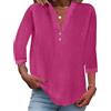 Onsoyours Camicia Donna Lino Cotone Elegant Maniche a 3/4 Scollo V Maglia con Bottoni Tunica Solidi Blouse