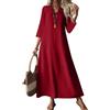 Onsoyours Abito Donna in Lino E Cotone Maxi Abiti Bohémien Casual Scollo A V Maniche 3/4 Leggero Lungo Estiva Vestiti Trapezio Dress da Spiaggia Vacanze